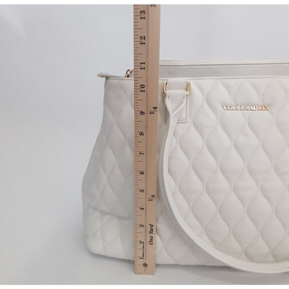 Vera Bradley Emma Satchel Quilted Leather Shoulder Bag White Pebble Leather NWOT - Picture 13 of 15